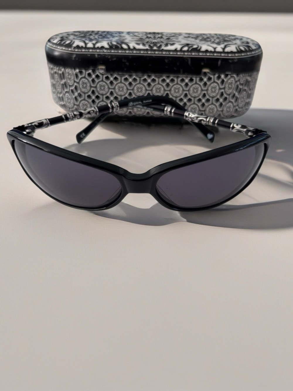 Brighton Black Wrap Sunglasses with  Patterned Temples Tunnel of Love Sunglasses